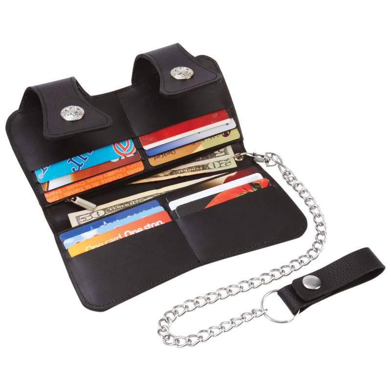 Leather Double Snap Biker/Trucker Wallet with Chain and Belt Clip LUWALTRWE