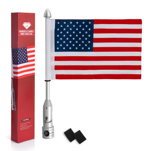 Diamond Plate Motorcycle Flagpole Mount with 2-Ply Polyester USA Flag - BKFLAGPL