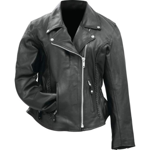 Fully Lined Ladies Buffalo Leather Motorcycle Jacket - Medium