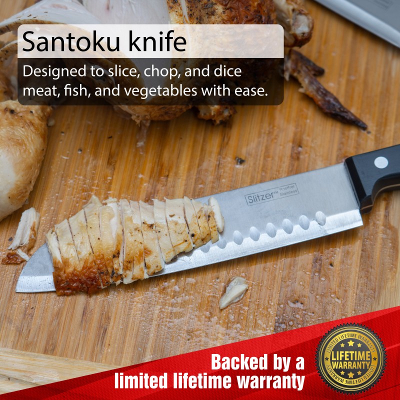 Slitzer Kitchen Utensil 2 Piece Knife Set with Phenol Handles, 8,  Black/Silver