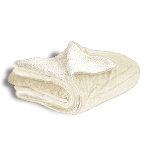 Faux Micro Mink Sherpa Throw Blanket in Creme Measures 50" x 60"