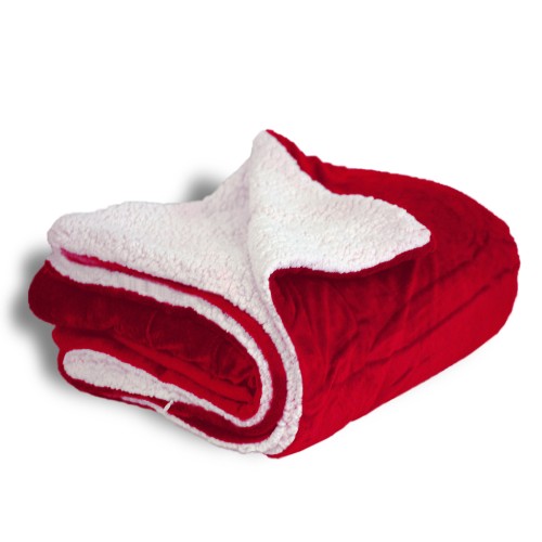 Faux Micro Mink Sherpa Throw Blanket in Red Measures 50" x 60"