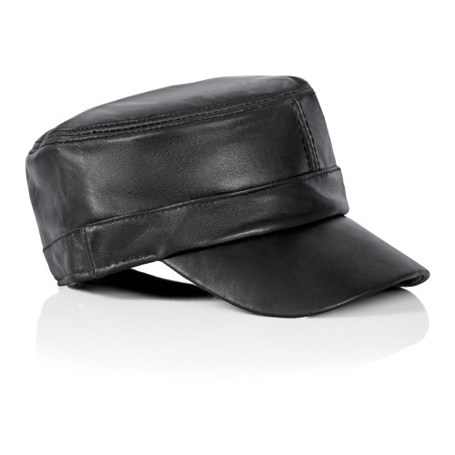 Casual Outfitters Adjustable Solid Black Lambskin Leather Cap