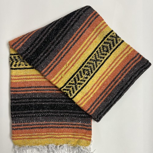 Handwoven Mexican Blanket, Orange/Yellow, 72 X 48 inches.