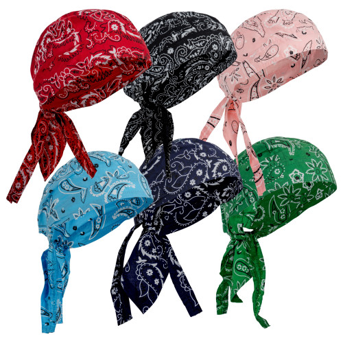 Diamond Plate 6pc Assorted Paisley Cotton Skull Cap Set - GFSKULL4