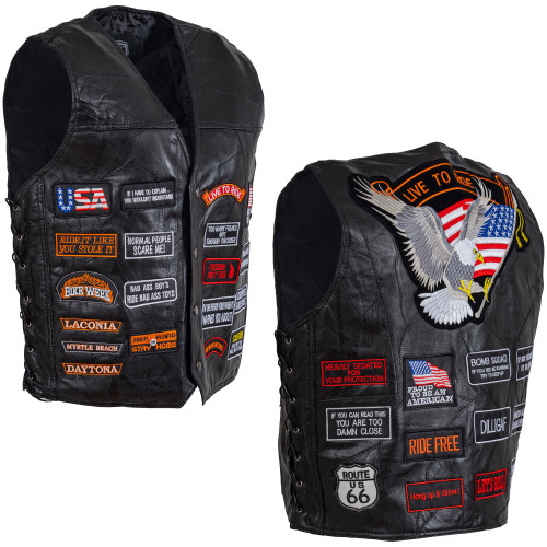 Motorcycle Vests in Buffalo Leather w. Patches - Size X-Large - GFVBIK32XL