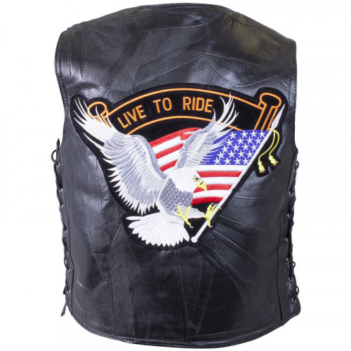 Diamond Plate Rock Design Genuine Buffalo Leather Vest with Eagle Patch - Size 2X