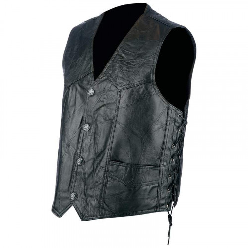 Rocky Ranch Hides Rock Design Black Hog Leather Biker Vest - Size 3X