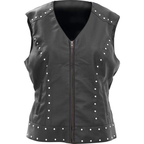 Ladies Tailored Faux Leather Studded Vest - Size Large
