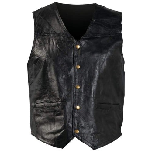 Giovanni Navarre Italian Stone Design Black Leather Vest - Size Large