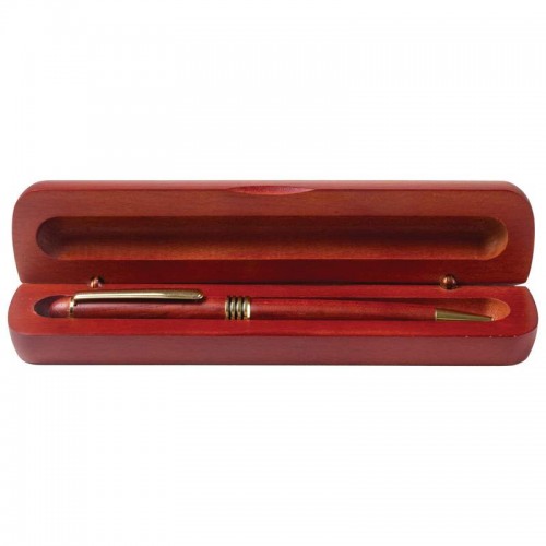 Twist-Action Black Ink Ballpoint Pen in a Rosewood Finish Box 