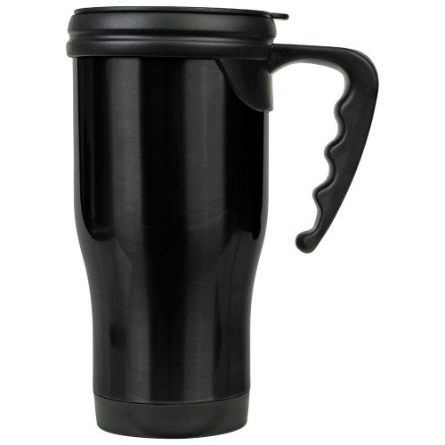 14 Ounce Stainless Steel Black Travel Mug with Handle [Engravable]