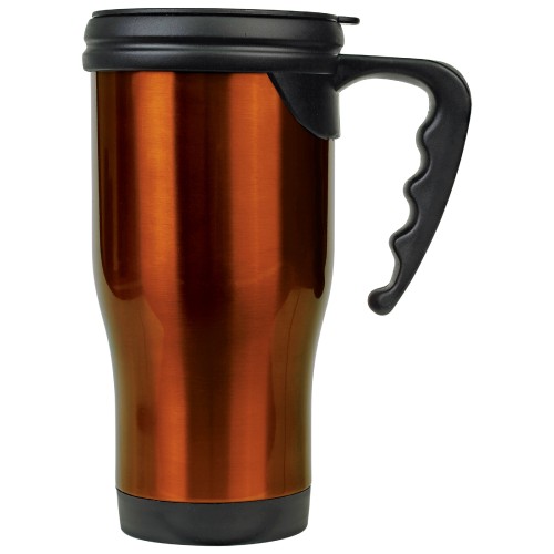 14 Ounce Stainless Steel Orange Travel Mug with Handle [Engravable]