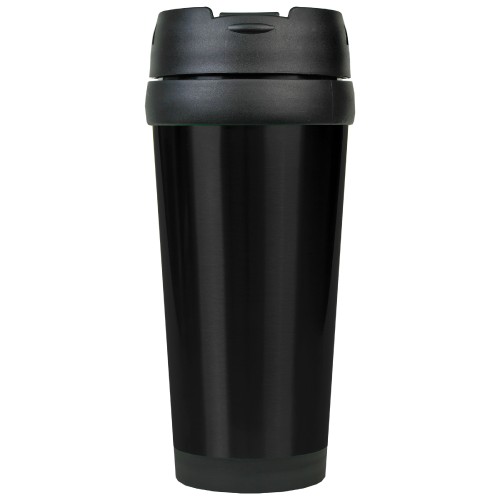16 Ounce Stainless Steel Black Travel Mug with Flip Top Lid