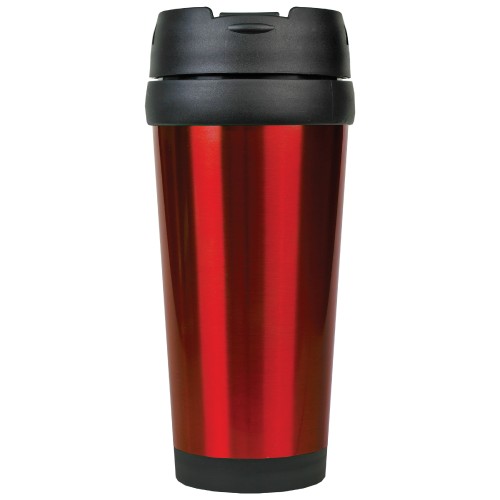 16 Ounce Stainless Steel Red Travel Mug with Flip Top Lid
