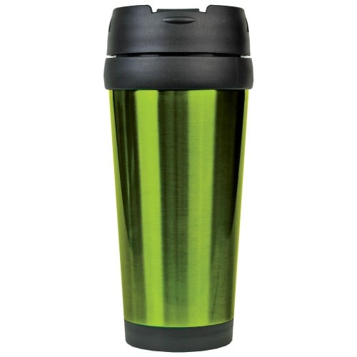 16 Ounce Stainless Steel Green Travel Mug with Flip Top Lid