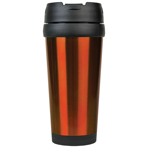 16 Ounce Stainless Steel Orange Travel Mug with Flip Top Lid