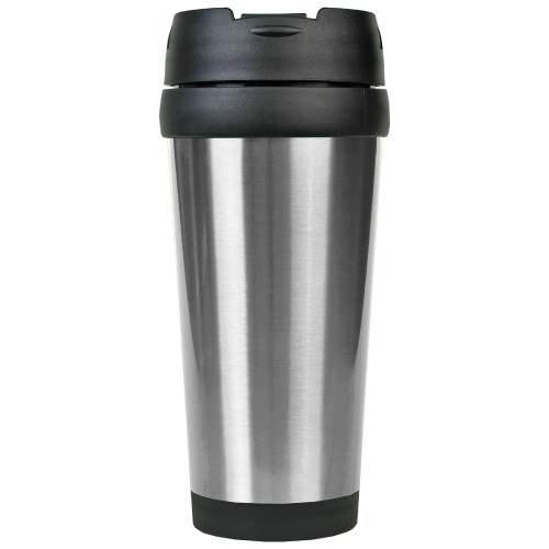 16 Ounce Stainless Steel Silver Travel Mug with Flip Top Lid