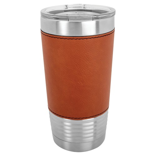 20 Ounce Stainless Steel Travel Mug with Leatherette Band - [Engravable]
