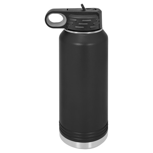 32 Ounce Stainless Steel Black Water Bottle with Screw on Lid