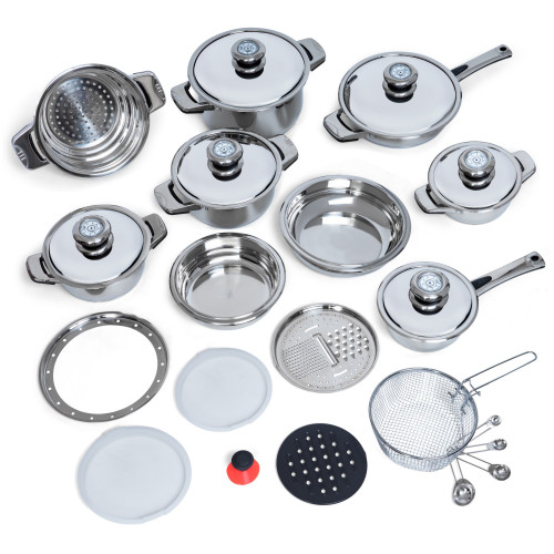 28pc 12-Element High-Quality, Heavy-Gauge Stainless Steel Cookware Set - KT28