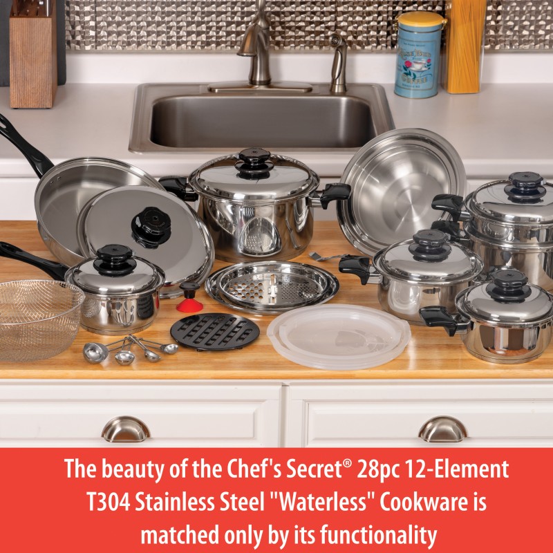 Chef's Secret® 28 piece 12-Element Stainless Steel Waterless Cookware  KT928 on eBid United States