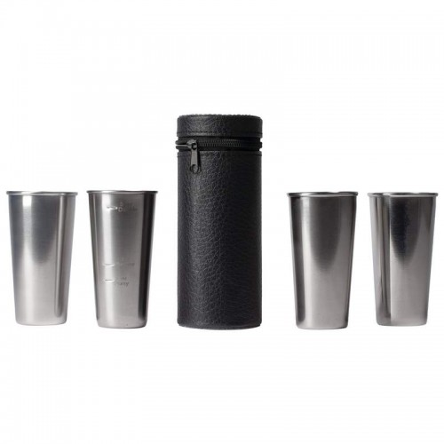 Stainless Steel 4 PC Double-Shot Sized Shot Glass Set with Carry Case