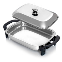 16-In Stainless-Steel Electric Skillet with Handles and Cover