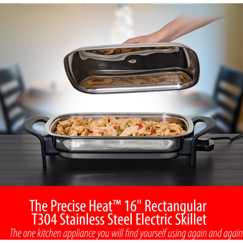 Precise Heat T304 Stainless Steel 16 Rectangular Electric Skillet