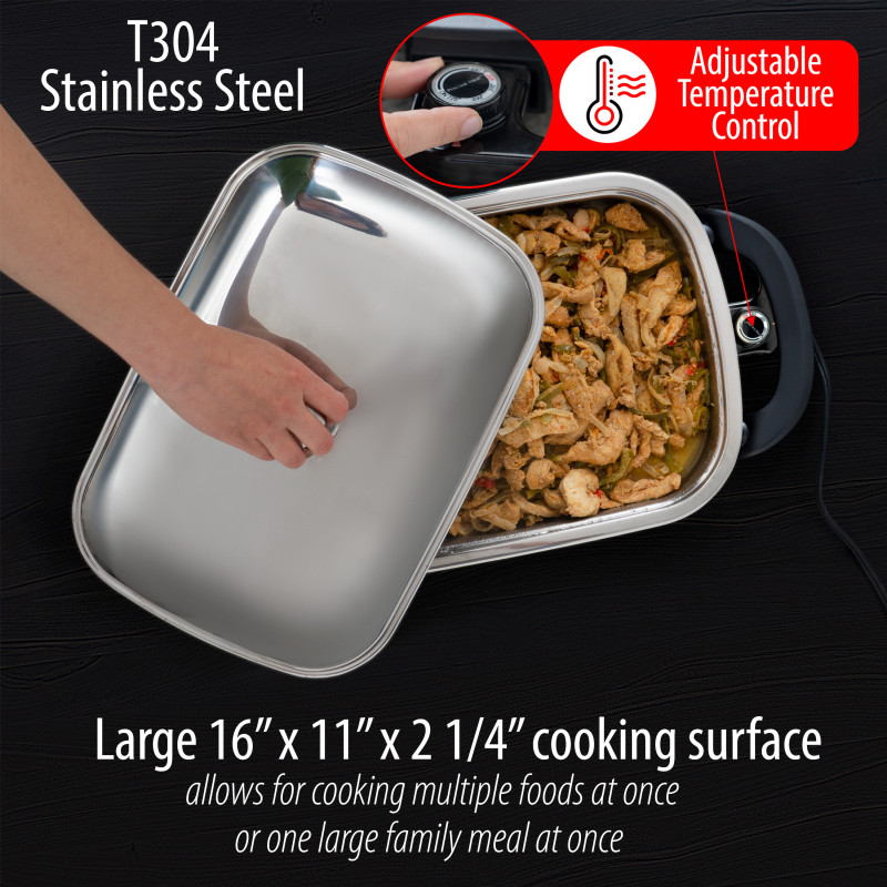 Precise Heat T304 Stainless Steel 16 Rectangular Electric Skillet KTES4