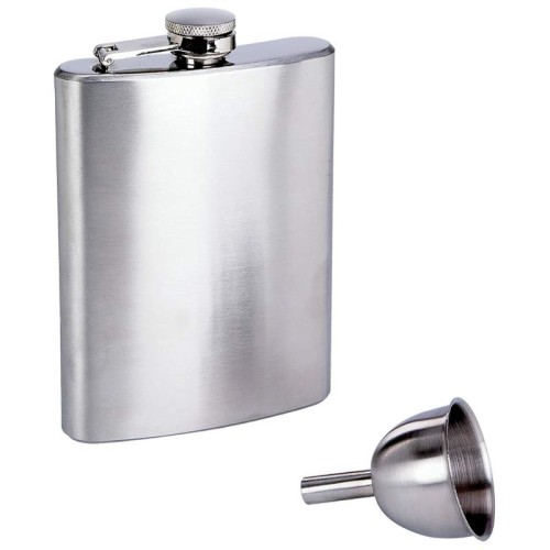 Maxam 8oz Brushed Finish Stainless Steel Flask and Funnel in Gift Box