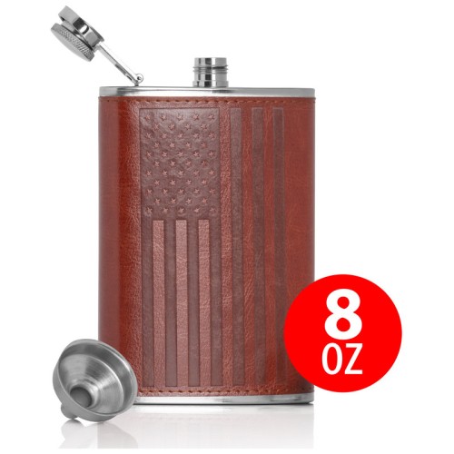 MAXAM 8oz Stainless Steel Flask with Embossed Flag Wrap