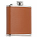 Maxam 6oz Stainless Steel Flask with Brown Genuine Leather Wrap -