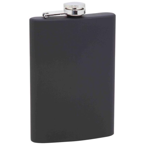 Maxam 8oz Stainless Steel Flask with Black, Soft-Touch Finish