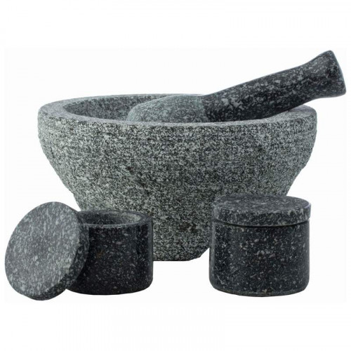 HealthSmart 4 PC Granite Molcajete Mortar and Pestle Set