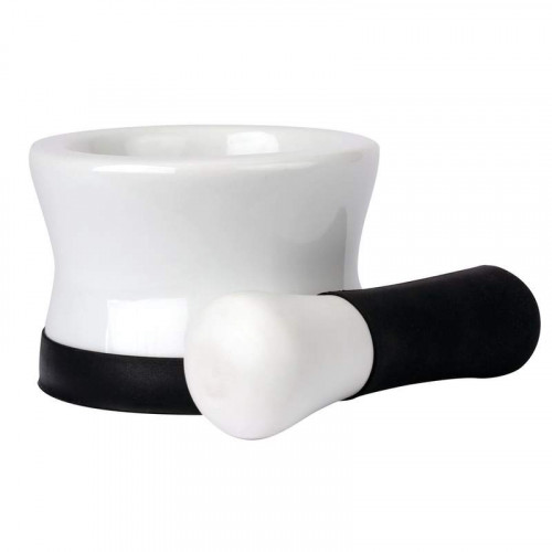 HEALTHSMART Porcelain Mortar and Pestle with Black Silicone Base - KTHERBC