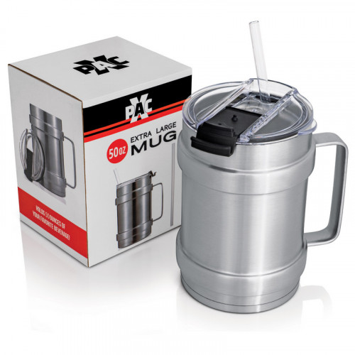 50oz Extra Large Vacuum Double Wall Mug with Flip Lid & Handle