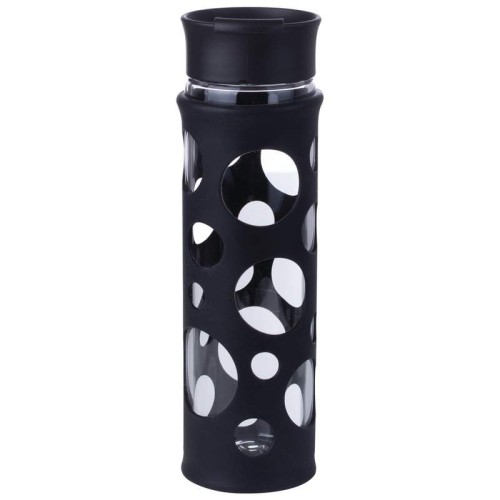 X-Pac 18 oz Glass Bottle with Black Silicone Wrap and Flip Lid