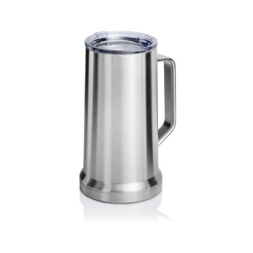 22 Ounce Beer Mug with Lid and Handle, Stainless Steel, Vacuum Insulated