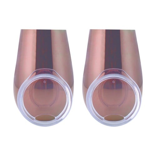 Two 12 oz Copper Plated Double Wall Wine Tumblers with Clear Lids