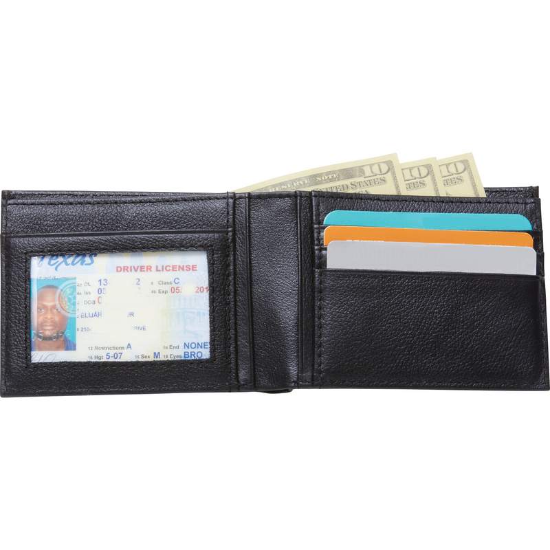 Men&#39;s Solid Buffalo Leather Bi-Fold Wallet with License Window LULW17B