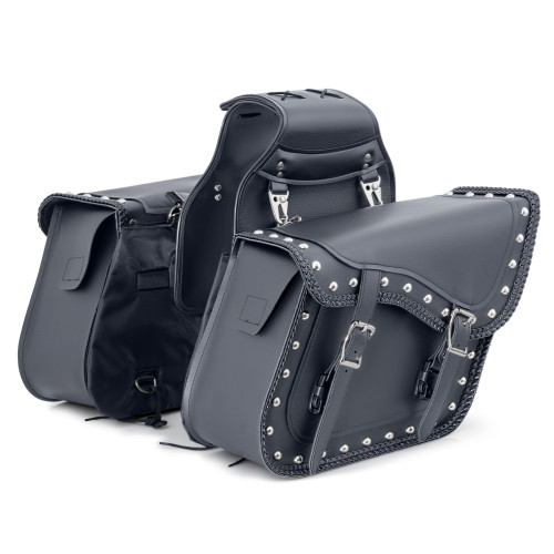 2pc Heavy-Duty Waterproof PVC Motorcycle Saddlebag Set with Studs