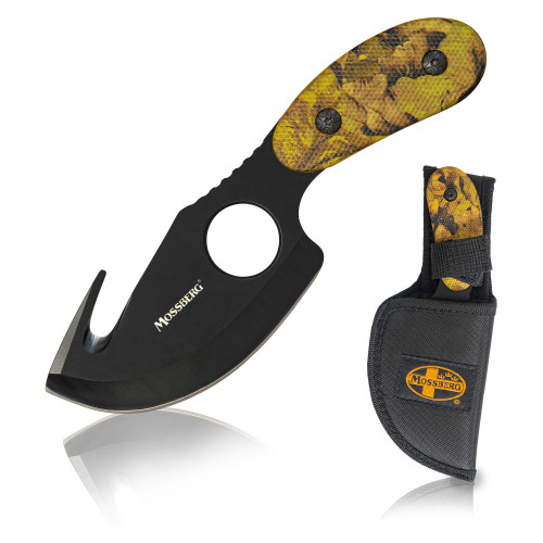 Fixed Blade Skinning Knife with Gut Hook and Camouflage Handle