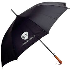 60" Black Auto-Open Golf Umbrella with Wood Handle and Screen Print