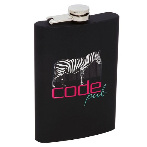 Maxam 8oz Stainless Steel Flask with Black Soft Finish and Print