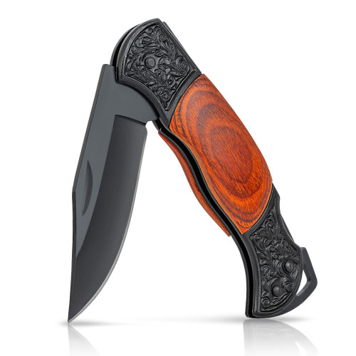 Maxam Lockback Knife with Non-Glare Blade and Laminated Wood Handle