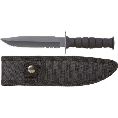 Black Fixed Blade Hunting Knife with Rubber Overmold Handle