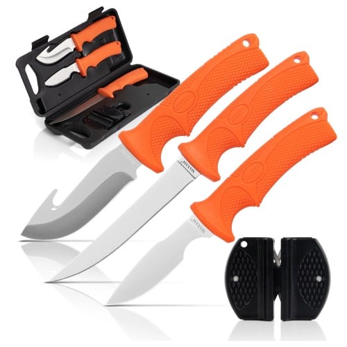 5-Piece Fixed Blade Skinning Knife Set with Orange Handles