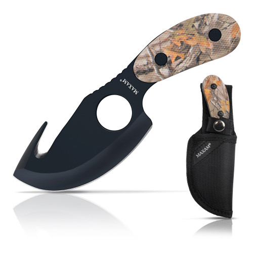 Camouflage Stainless Steel Fixed Blade Skinning Knife with Gut-Hook - SKMXSKIN