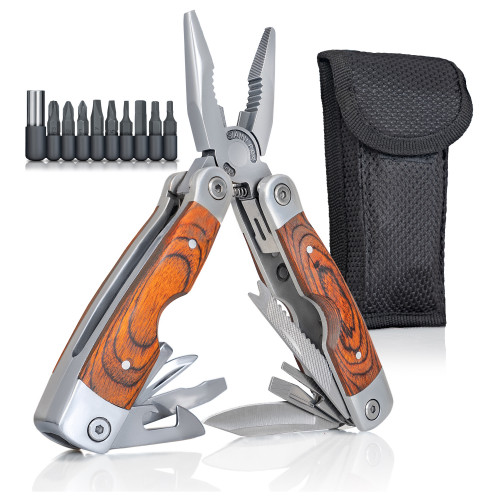 Maxam Wood Handle Stainless Steel Multi-Tool with Sheath